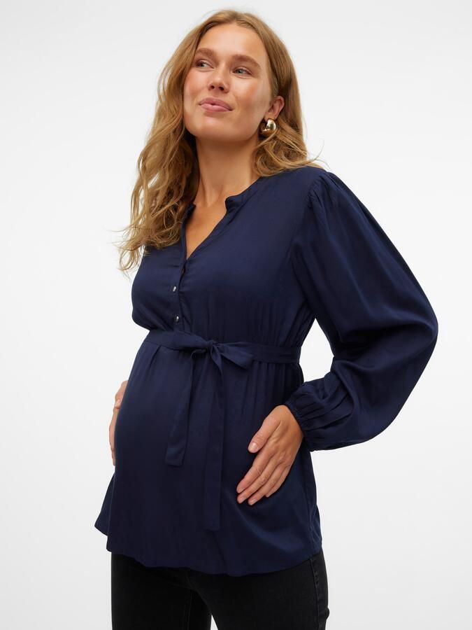 Mamalicious zwangerschapsblouse MLMERCY donkerblauw Dames Viscose V-hals XXL - Foto 6