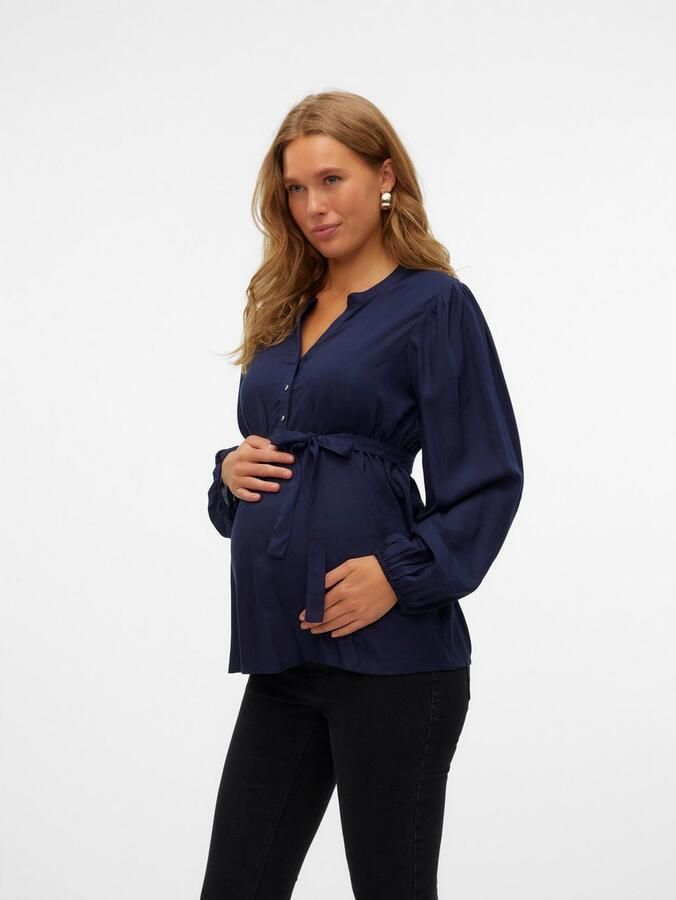 Mamalicious zwangerschapsblouse MLMERCY donkerblauw Dames Viscose V-hals XXL