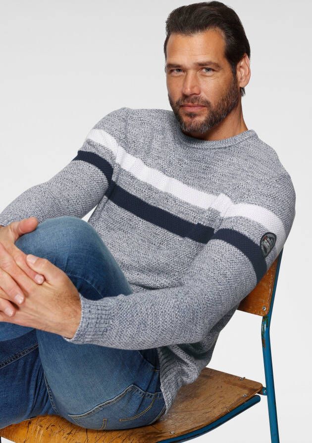 Man's World Trui met ronde hals Tot XL in gemêleerde look