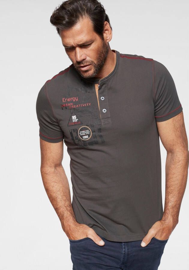 Man's World Henleyshirt Korte mouwen casual pasvorm bedrukt ronde hals casual