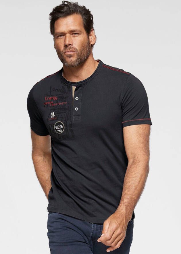 Man's World Henleyshirt Korte mouwen casual pasvorm bedrukt ronde hals casual