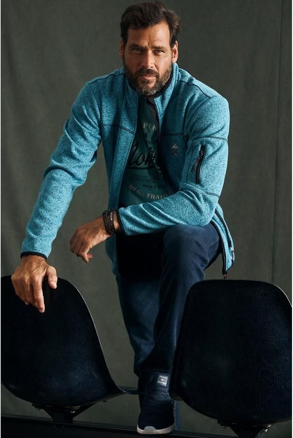 Man's World Gebreid fleecejack voor de tussenseizoen met ritszakken met opstaande kraag - Foto 7