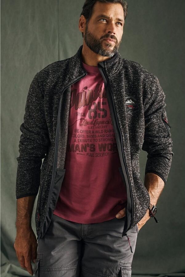 Man's World Gebreid fleecejack voor de tussenseizoen met ritszakken met opstaande kraag - Foto 10