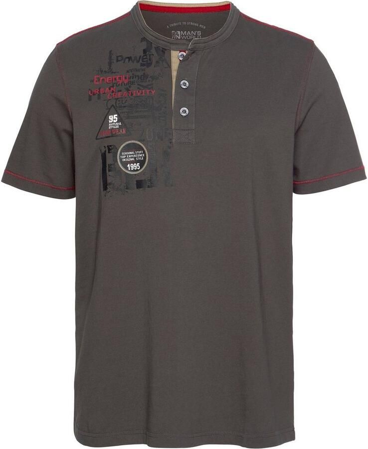 Man's World Henleyshirt Korte mouwen casual pasvorm bedrukt ronde hals casual