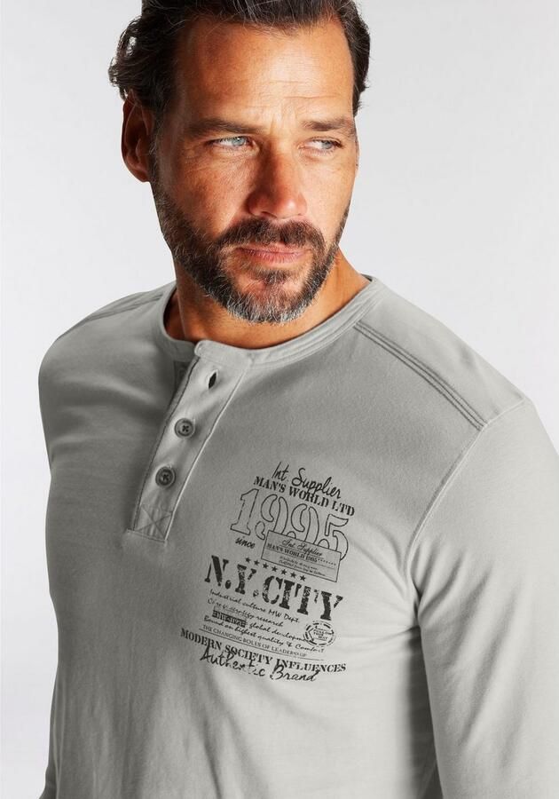 Man's World Henleyshirt Langarm met casual print ronde hals met knopenrij - Foto 5