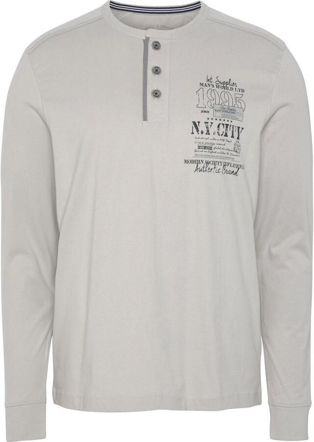 Man's World Henleyshirt Langarm met casual print ronde hals met knopenrij