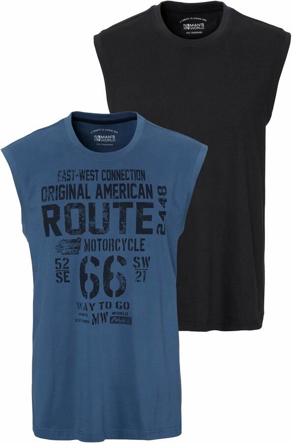 Man's World Muscle-shirt mouwloos bedrukt ronde hals van 100% katoen (2-delig Set van 2) - Foto 9