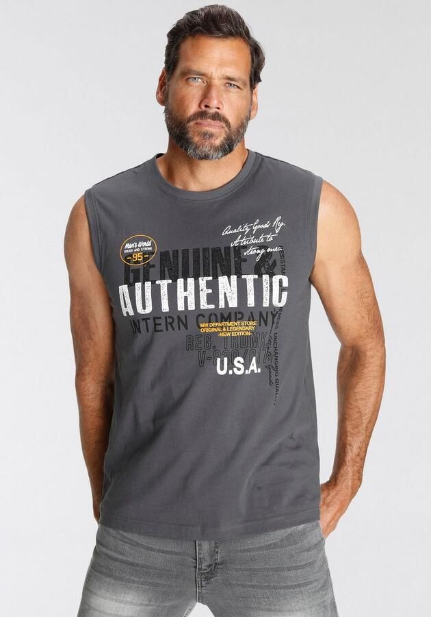 Man's World Muscle-shirt zonder mouwen bedrukt ronde hals van katoen - Foto 4