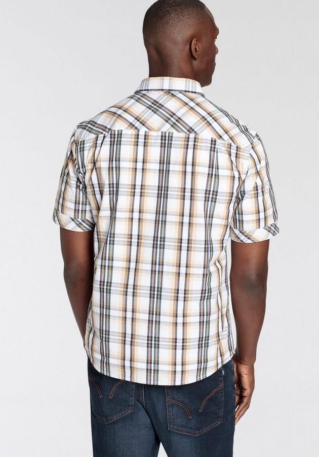 Man's World Overhemd met korte mouwen in ruitpatroon met kleine borstprint - Foto 5