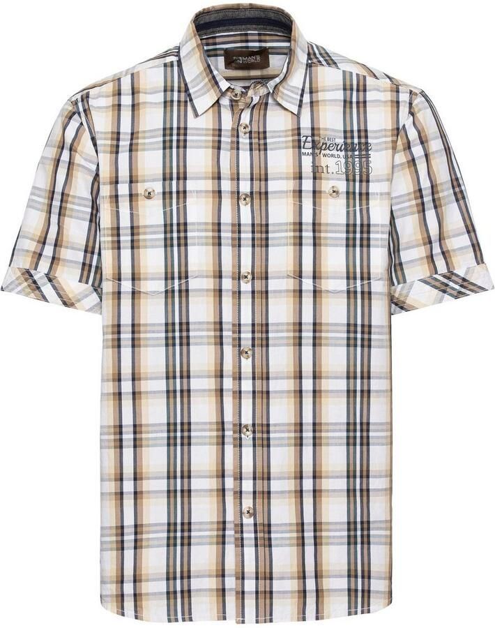 Man's World Overhemd met korte mouwen in ruitpatroon met kleine borstprint