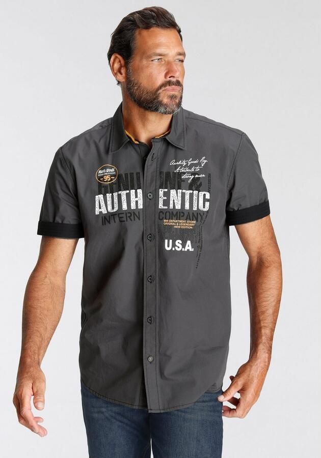 Man's World Overhemd met korte mouwen met borstprint - Foto 5