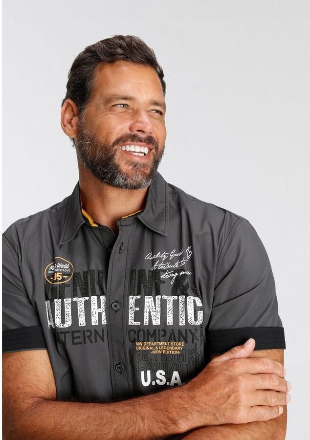 Man's World Overhemd met korte mouwen met borstprint - Foto 3