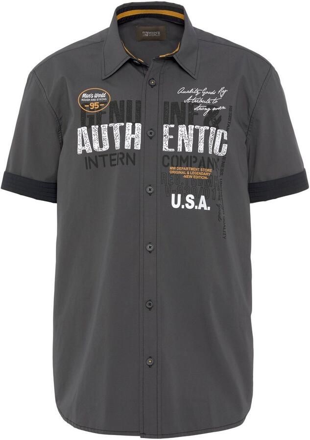 Man's World Overhemd met korte mouwen met borstprint - Foto 4