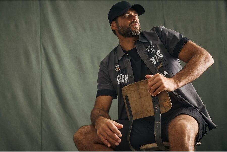 Man's World Overhemd met korte mouwen met borstprint - Foto 7