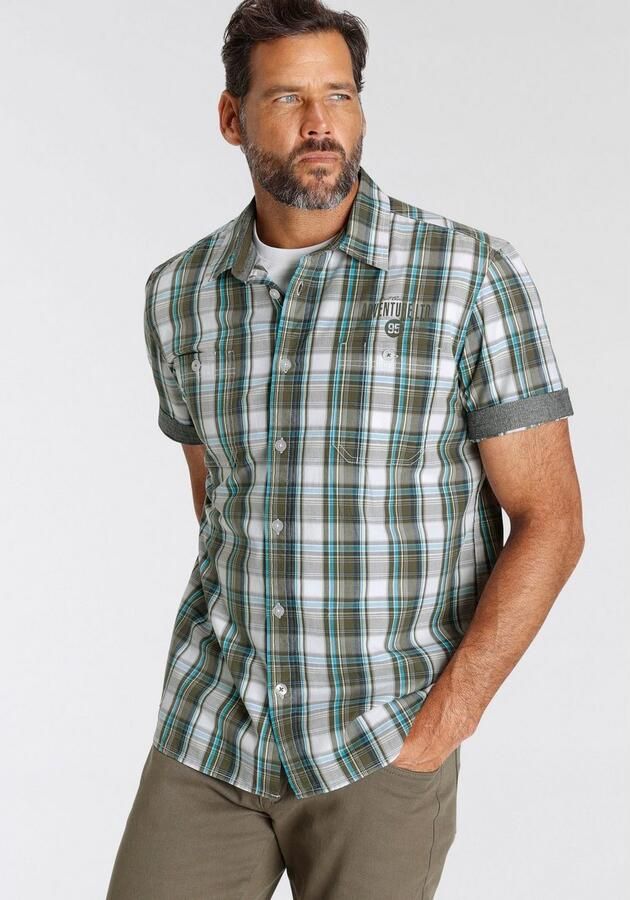 Man's World Overhemd met korte mouwen met kleine print op de borst - Foto 4