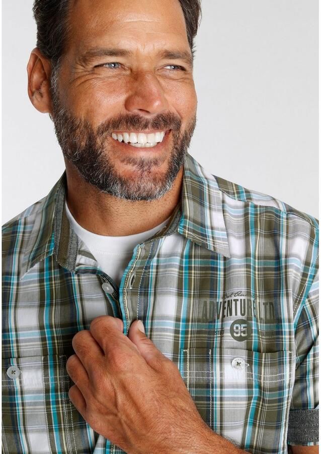 Man's World Overhemd met korte mouwen met kleine print op de borst - Foto 2