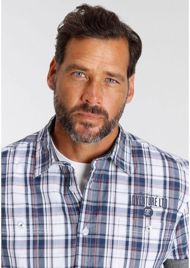 Man's World Overhemd met korte mouwen met kleine print op de borst - Foto 2