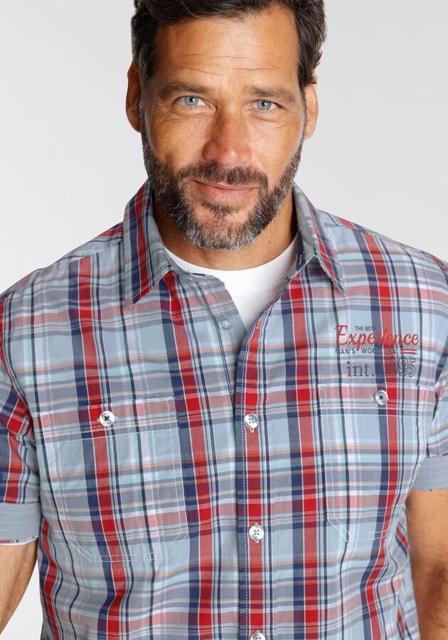 Man's World Overhemd met korte mouwen met kleine print op de borst - Foto 7