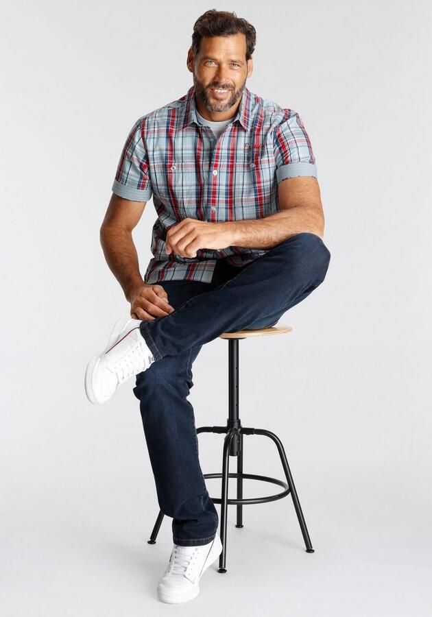 Man's World Overhemd met korte mouwen met kleine print op de borst - Foto 3