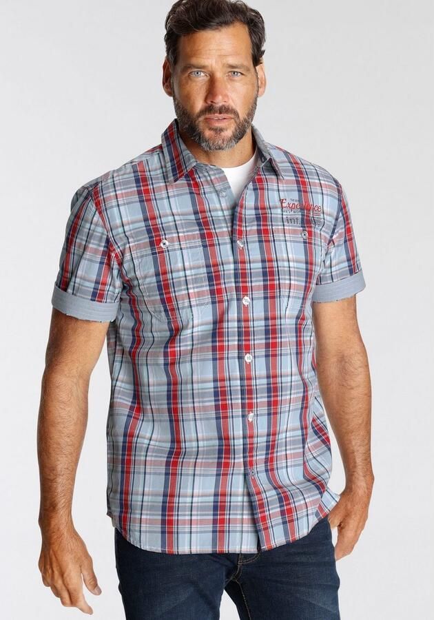 Man's World Overhemd met korte mouwen met kleine print op de borst - Foto 4