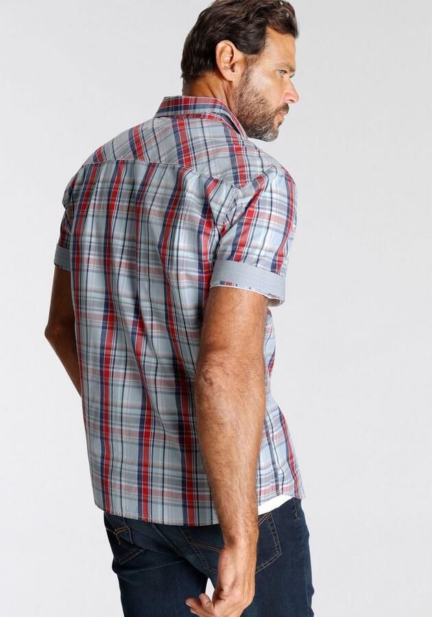 Man's World Overhemd met korte mouwen met kleine print op de borst - Foto 5