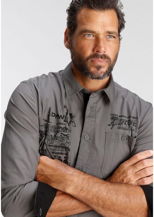 Man's World Overhemd met lange mouwen met contrastkleurige print - Foto 2