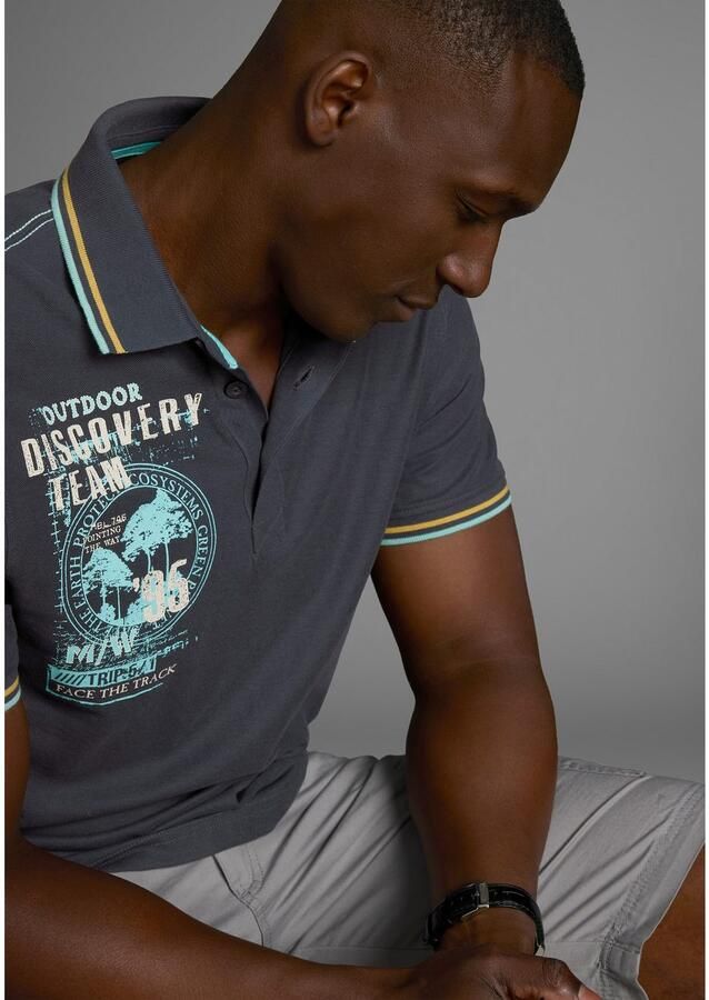 Man's World Poloshirt Korte mouwen casual pasvorm met trendy print polokraag - Foto 3