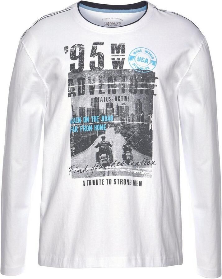 Man's World Shirt met lange mouwen lange mouwen bedrukt ronde hals van katoen