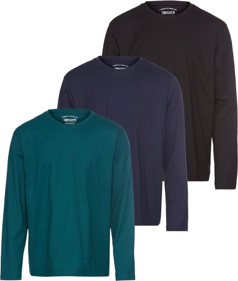 Man's World Shirt met lange mouwen Nieuwe kleur ! Lange mouwen effen van katoen in 3-pack (3-delig Set van 3) - Foto 6