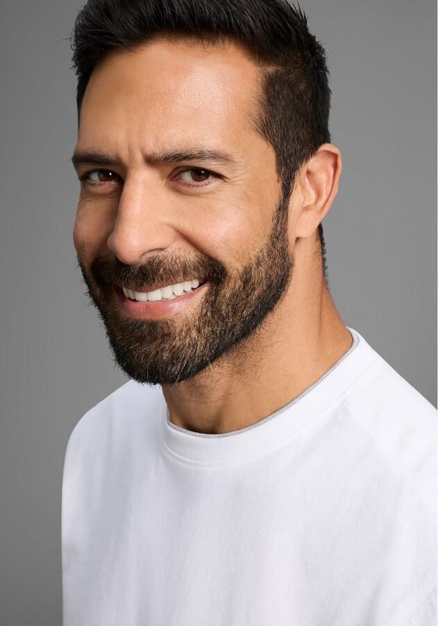 Man's World Shirt met ronde hals Nieuwe collectie! met contrasterende inzet aan de halslijn (2 stuks)