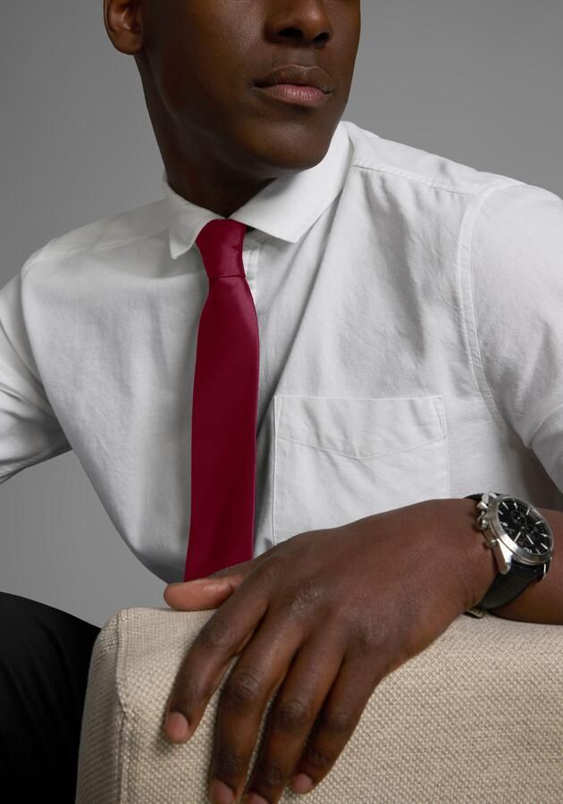 Man's World Stropdas in klassieke kleuren & slim-breedte nieuwe kleuren bordeaux & petrol - Foto 2