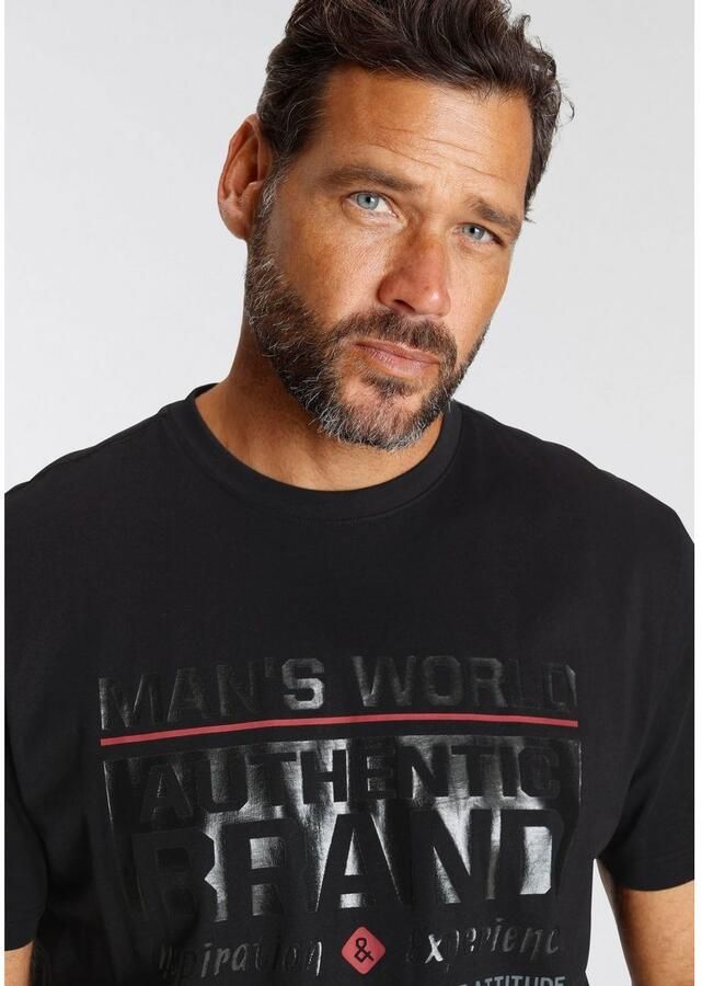 Man's World T-shirt Korte mouw met print ronde hals van katoen ook in grote maten - Foto 2