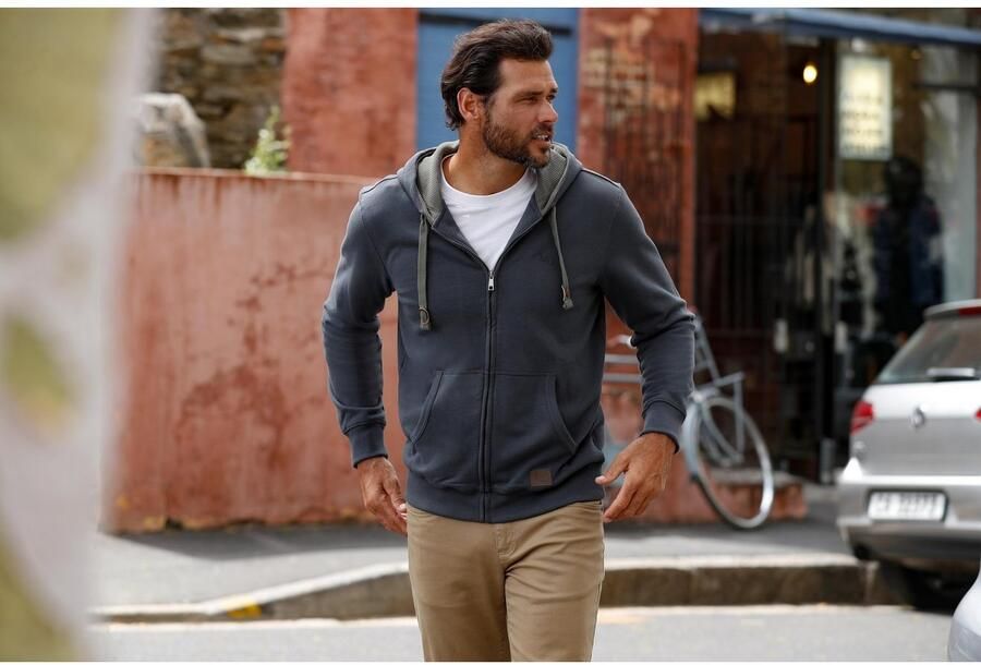 Man's World Capuchonsweatvest met contrastkleurige voering - Foto 7