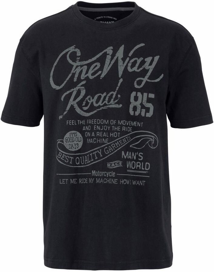 Man's World T-shirt Korte mouwen regular fit met print ronde hals in used-look