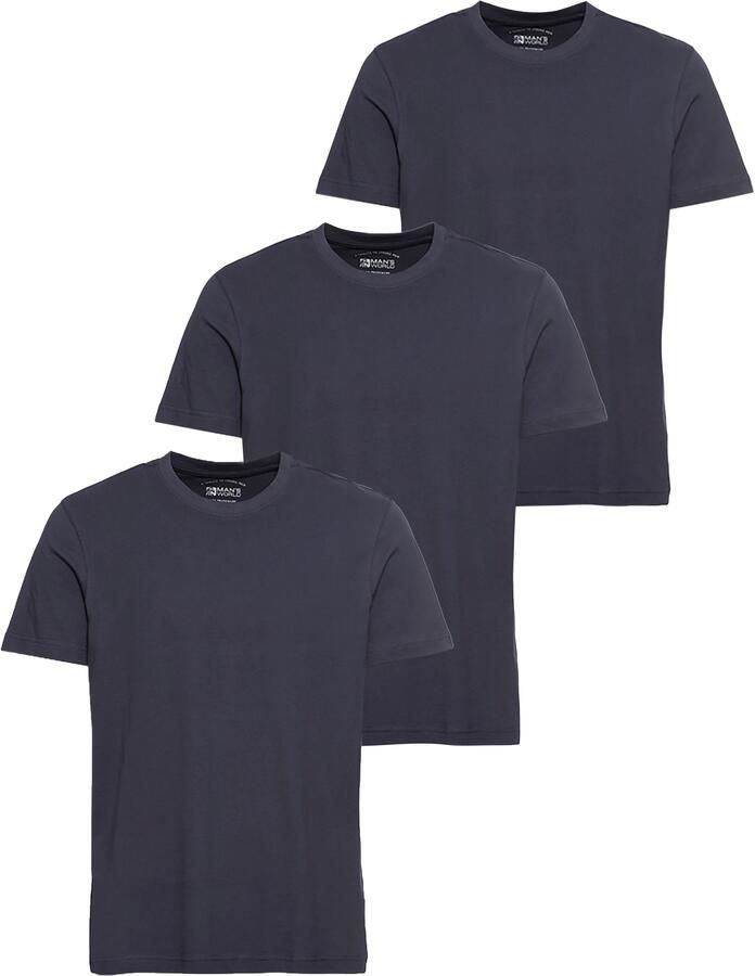 Man's World T-shirt Nieuwe kleuren! Korte mouw effen kleur ronde hals van katoen(3-delig Set van 3) - Foto 10