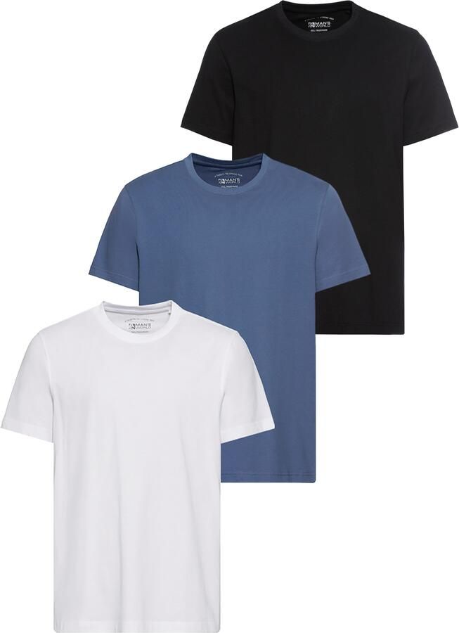 Man's World T-shirt Nieuwe kleuren! Korte mouw effen kleur ronde hals van katoen(3-delig Set van 3) - Foto 8