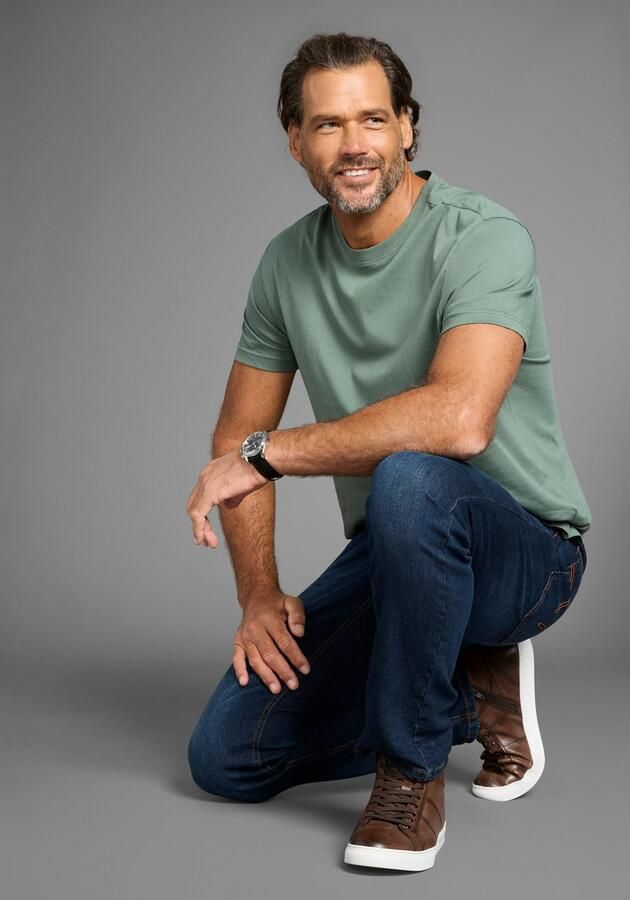 Man's World T-shirt Nieuwe kleuren! Korte mouw effen kleur ronde hals van katoen(3-delig Set van 3) - Foto 5