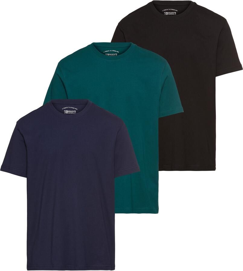 Man's World T-shirt Nieuwe kleuren! Korte mouw effen kleur ronde hals van katoen(3-delig Set van 3) - Foto 6