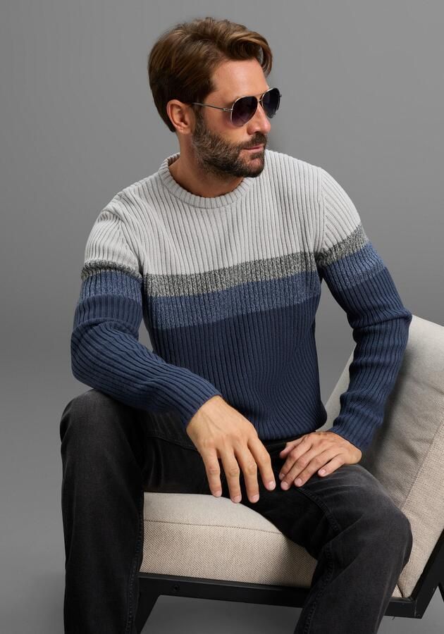 Man's World Trui met ronde hals Nieuwe collectie! Highlight trendy streepjeslook gemêleerde streep zacht handvat perfect voor het koudere seizoen - Foto 6