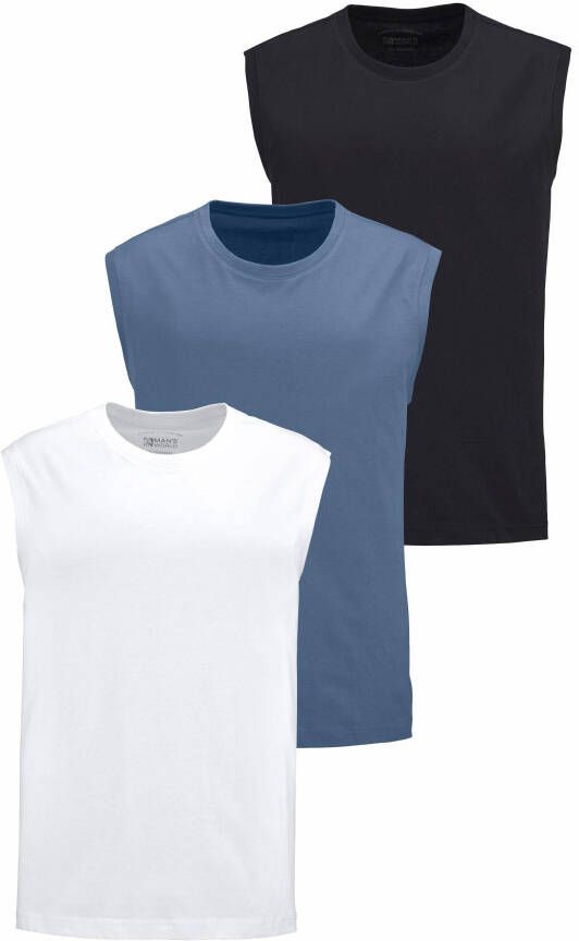 Man's World Muscle-shirt mouwloos basic stijl effen ronde hals (3-delig Set van 3)