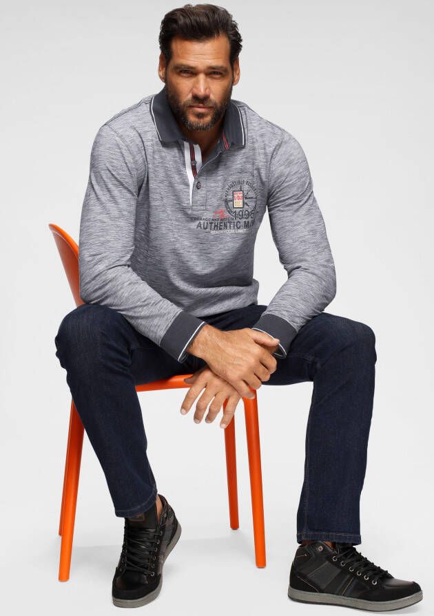 Man's World Poloshirt met lange mouwen Lange mouwen gemêleerde look polokraag van katoen