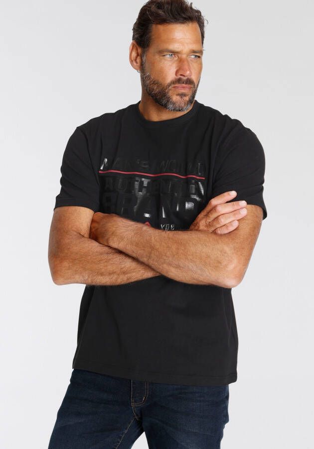 Man's World T-shirt Korte mouw met print ronde hals van katoen ook in grote maten