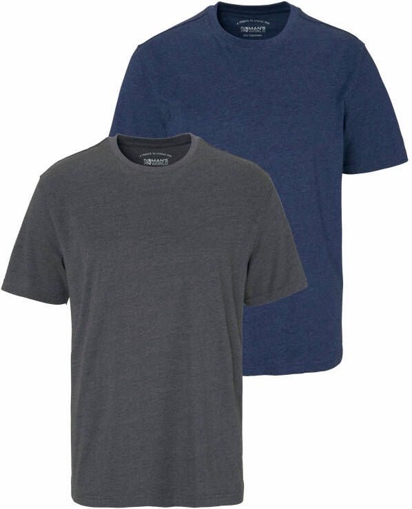 Man's World Shirt met ronde hals Korte mouwen basic stijl van katoenmix 2-pack (2-delig Set van 2)