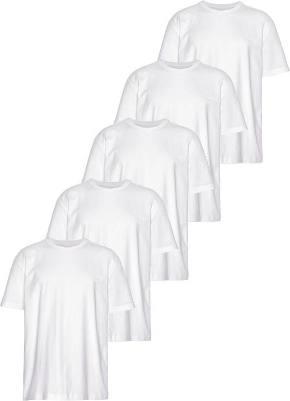 Man's World Shirt met ronde hals Korte mouwen regular fit effen ronde hals van katoen (5-delig Set van 5)