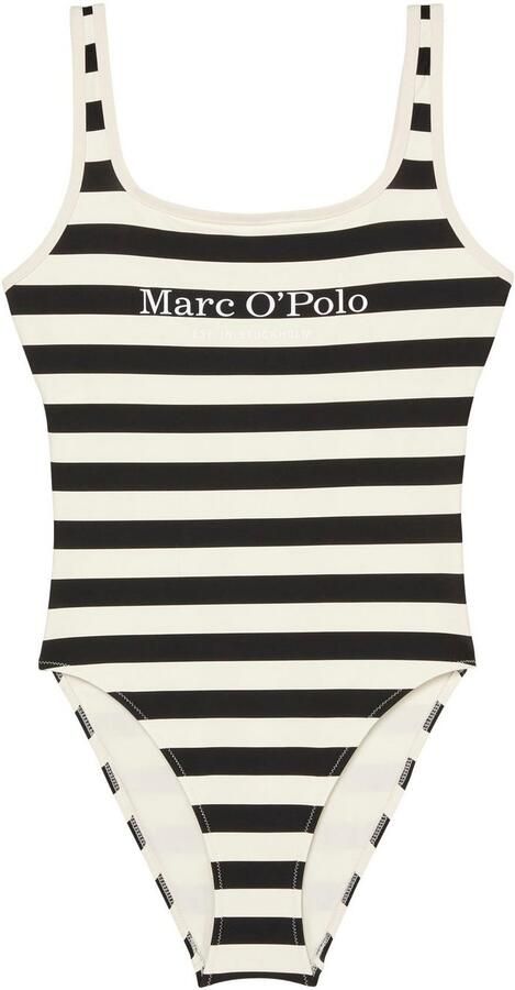 Marc O'Polo Badpak Classic Stripes diepe ruguitsnijding strepen logo-belettering - Foto 3