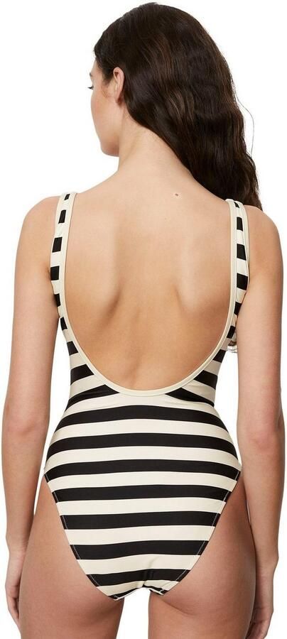 Marc O'Polo Badpak Classic Stripes diepe ruguitsnijding strepen logo-belettering - Foto 4