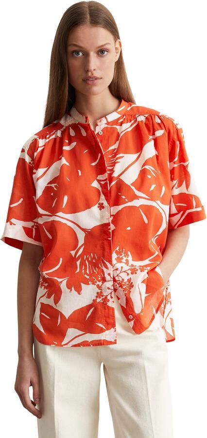 Marc O'Polo Loose fit blouse met korte mouwen van puur katoen met plooien - Foto 4