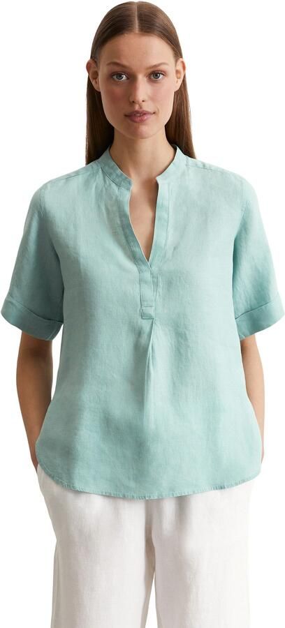 Marc O'Polo Blouse met korte mouwen puur linnen rugpas met geplooid plooidetail licht luchtig - Foto 4