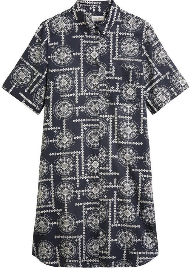 Marc O'Polo Jurk met overhemdkraag met allover print met onderjurk