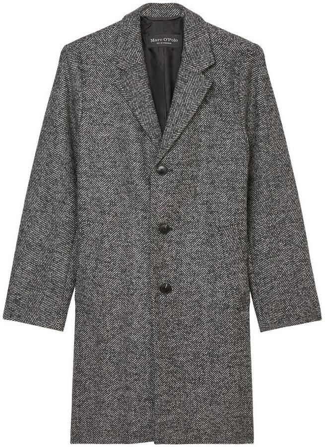 Marc O'Polo Regular fit lange wollen jas van hoogwaardige scheerwolmix met visgraatmotief